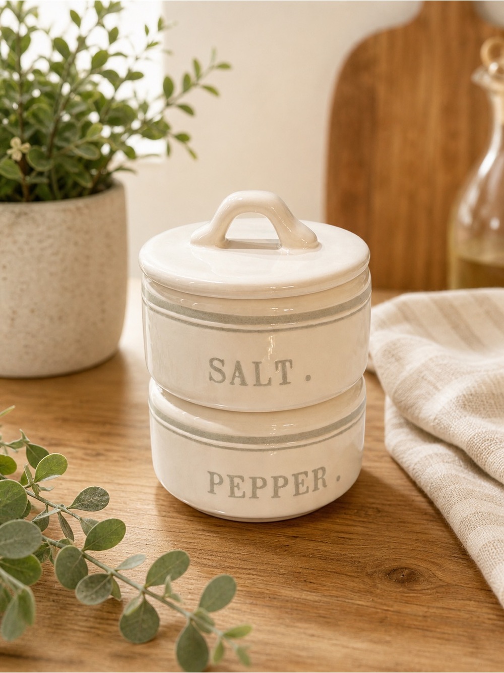 Rae Dunn Stacked Salt & Pepper Cellar Set | Farmhouse Kitchen | NWT